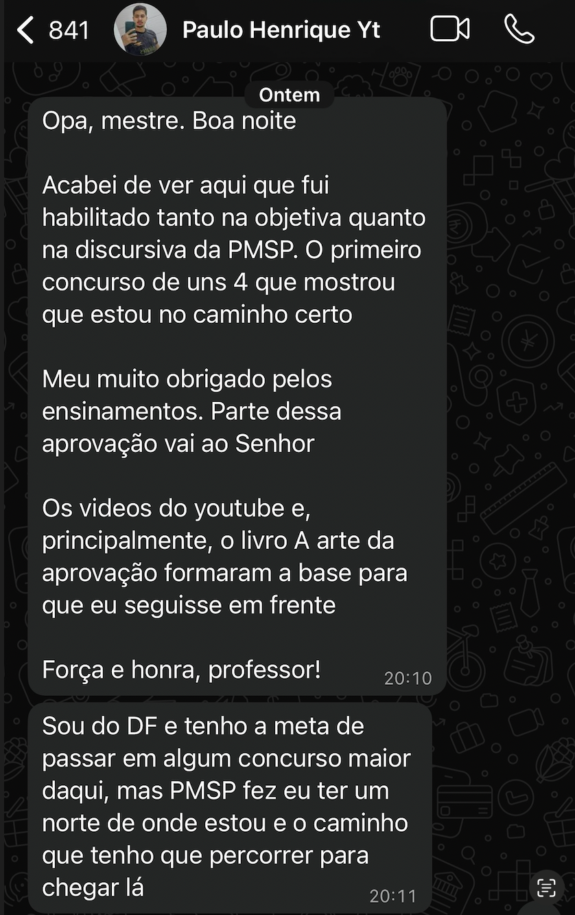 Depoimento de aluno aprovado 1